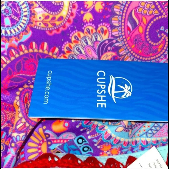 NWT Cupshe Boho Paisley V-Neck Triangle Bikini Top Purple Teal Pink Size Large - Picture 13 of 15